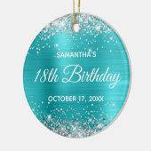 Silver Glitter Turquoise Folie 18th Birthday Keramisch Ornament (Links)