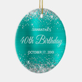Silver Glitter Turquoise Folie 40th Birthday Keramisch Ornament (Rechts)