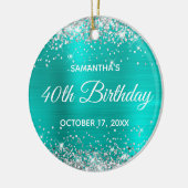 Silver Glitter Turquoise Folie 40th Birthday Keramisch Ornament (Links)