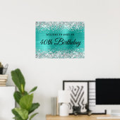 Silver Glitter Turquoise Folie 40th Birthday Poster (Thuiskantoor)