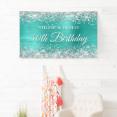 Silver Glitter Turquoise Folie 50th Birthday Spandoek (Insitu)