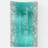 Silver Glitter Turquoise Folie 50th Birthday Spandoek (Verticaal)