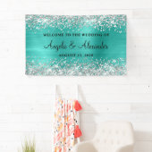 Silver Glitter Turquoise Folie Bruiloft Welkom Spandoek (Insitu)