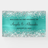 Silver Glitter Turquoise Folie Bruiloft Welkom Spandoek (Horizontaal)