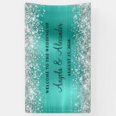 Silver Glitter Turquoise Folie Bruiloft Welkom Spandoek (Verticaal)