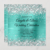 Silver Glitter Turquoise Folie Elegant Wedding Kaart (Voorkant / Achterkant)