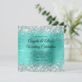 Silver Glitter Turquoise Folie Elegant Wedding Kaart (Staand voorkant)