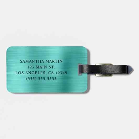 Silver Glitter Turquoise Folie Fancy Monogram Bagagelabel (Achterkant horizontaal)