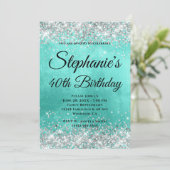 Silver Glitter Turquoise Folie Fancy Monogram Kaart (Staand voorkant)
