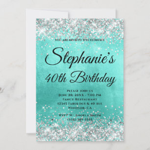 Silver Glitter Turquoise Folie Fancy Monogram Kaart
