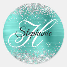 Silver Glitter Turquoise Folie Fancy Monogram