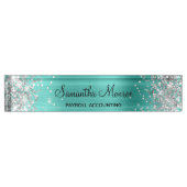 Silver Glitter Turquoise Folie Naambordje (Voorkant)