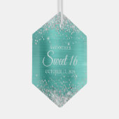 Silver Glitter Turquoise Folie Sweet 16 Glas Ornament (Voorkant Rechts)