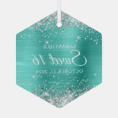 Silver Glitter Turquoise Folie Sweet 16 Glas Ornament (Achterkant)