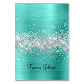 Silver Glitter Turquoise Individuele Plaats Kaarte Kaart (Voorkant)