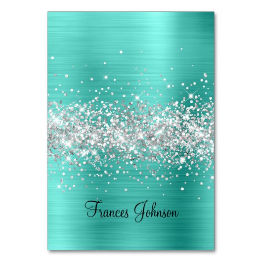 Silver Glitter Turquoise Individuele Plaats Kaarte Kaart (Voorkant)