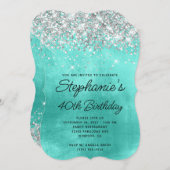 Silver Glitter Turquoise Monogram 40e verjaardag Kaart (Voorkant / Achterkant)