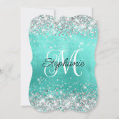 Silver Glitter Turquoise Monogram 40e verjaardag Kaart (Achterkant)