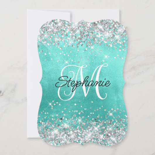 Silver Glitter Turquoise Monogram 40e verjaardag Kaart (Achterkant)