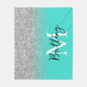 Silver Glitter Turquoise Ombre Monogram Fleece Deken (Voorkant)