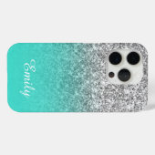 Silver Glitter Turquoise Ombre Personalized Case-Mate iPhone Case (Achterkant (horizontaal))