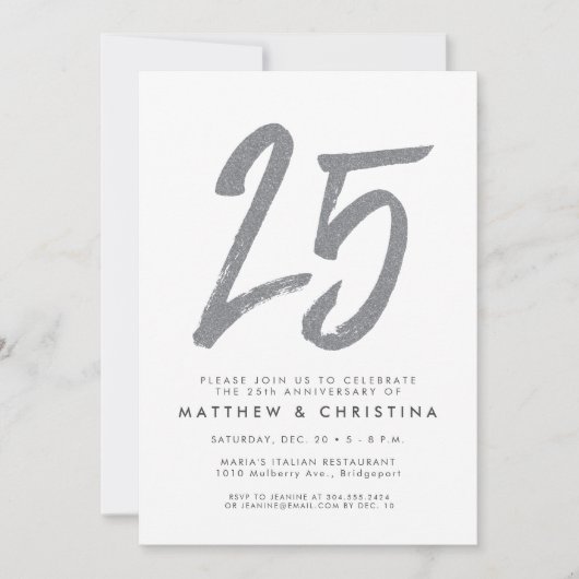 Silver glitter uitnodiging voor 25-jarig bestaan (Voorkant)