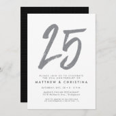 Silver glitter uitnodiging voor 25-jarig bestaan (Voorkant / Achterkant)