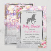 Silver Glitter Unicorn Bokeh, Floral Baby shower Kaart (Voorkant / Achterkant)