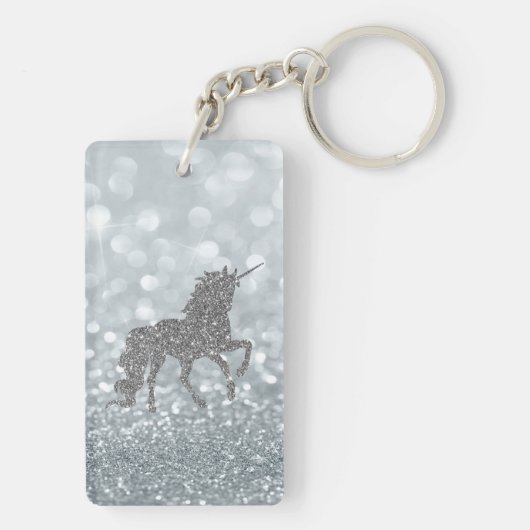 Silver Glitter Unicorn Bokeh Sleutelhanger (achterkant)