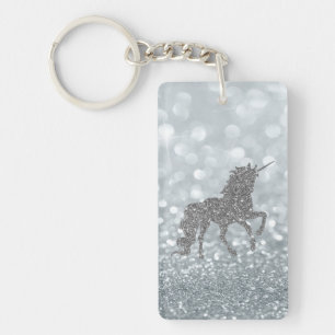 Silver Glitter Unicorn Bokeh Sleutelhanger