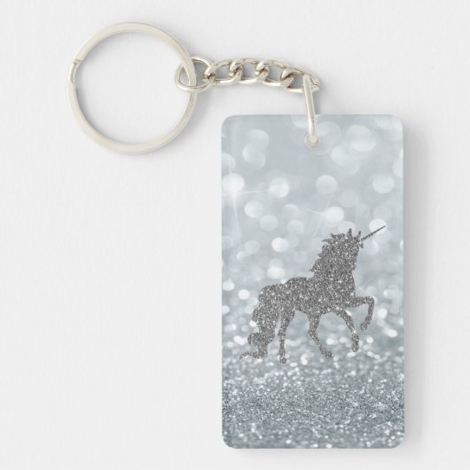 Silver Glitter Unicorn Bokeh Sleutelhanger (Voorkant)