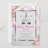 Silver Glitter Unicorn, Floral Boeh Baby shower Kaart (Voorkant)