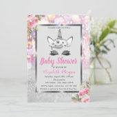 Silver Glitter Unicorn, Floral Boeh Baby shower Kaart (Staand voorkant)