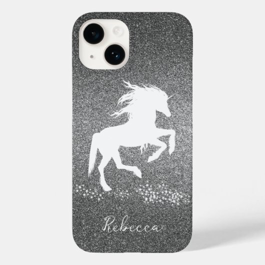 Silver Glitter Unicorn Hoesje-Mate iPhone Case (Achterkant)