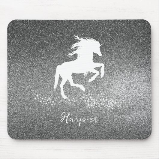 Silver Glitter Unicorn Muismat (Voorkant)