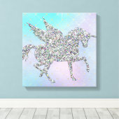Silver Glitter Unicorn op pasta Canvas Afdruk (Insitu (Houten vloer))