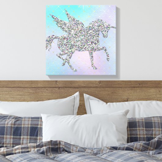 Silver Glitter Unicorn op pasta Canvas Afdruk (Insitu (Slaapkamer))