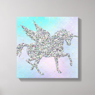 Silver Glitter Unicorn op pasta Canvas Afdruk