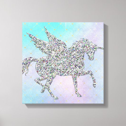 Silver Glitter Unicorn op pasta Canvas Afdruk (Voorkant)
