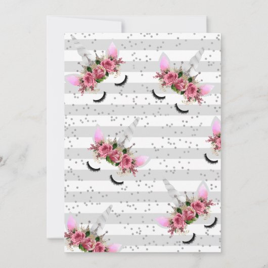 Silver Glitter Unicorn Princess Baby shower Kaart (Achterkant)