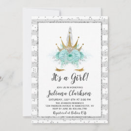 Silver Glitter Unicorn Princess Baby shower Kaart