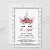 Silver Glitter Unicorn Princess Baby shower Kaart (Voorkant)