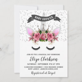 Silver Glitter Unicorn Princess Baby shower Kaart