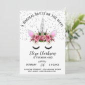 Silver Glitter Unicorn Princess Birthday Kaart (Staand voorkant)