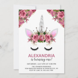 Silver Glitter Unicorn Princess Birthday Kaart