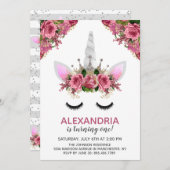 Silver Glitter Unicorn Princess Birthday Kaart (Voorkant / Achterkant)