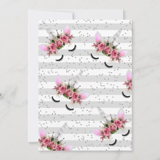 Silver Glitter Unicorn Princess Birthday Kaart (Achterkant)