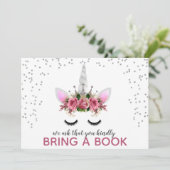 Silver Glitter Unicorn Princess brengt een boek me Kaart (Staand voorkant)
