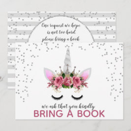 Silver Glitter Unicorn Princess brengt een boek me Kaart