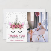 Silver Glitter Unicorn Princess Dank u Kaart (Voorkant)